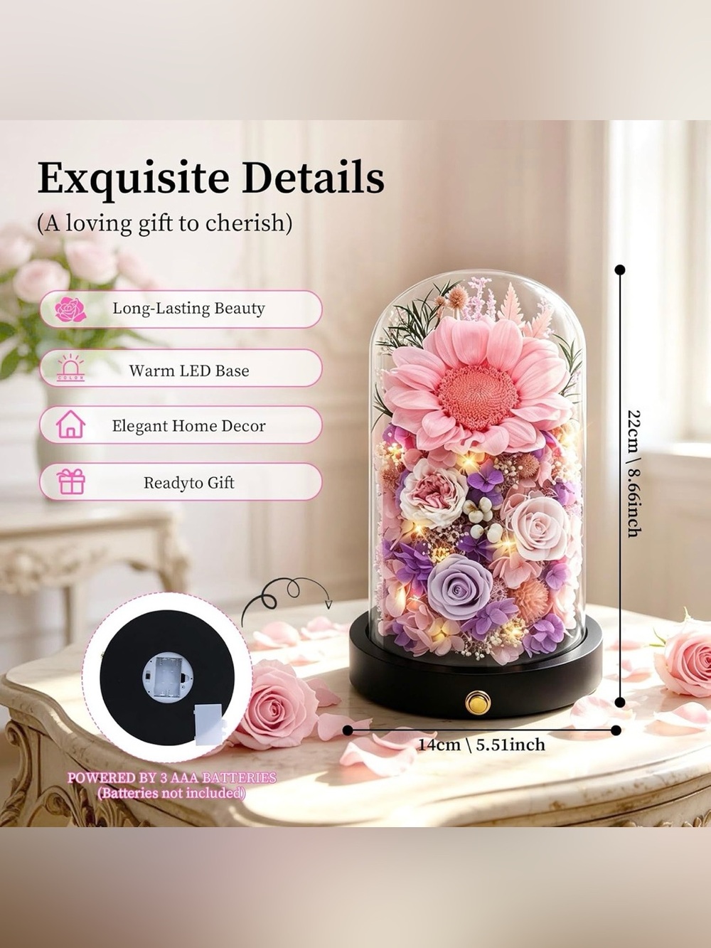 LED Floral Dome with Pink and Purple Flowers - Home Accents